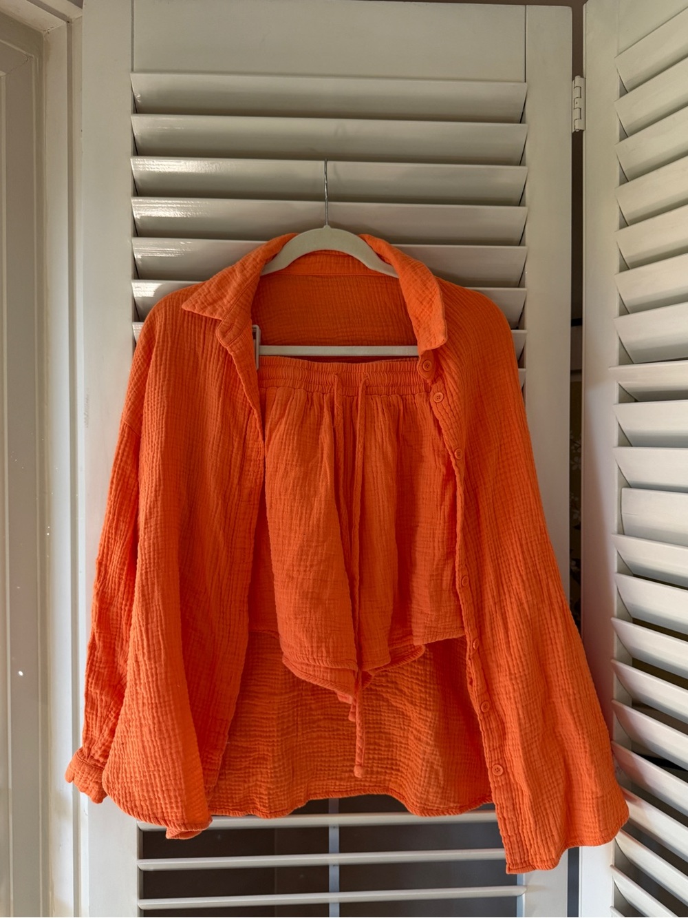 Women's Orange Lightweight Swim Coverup Shirt and Shorts Set